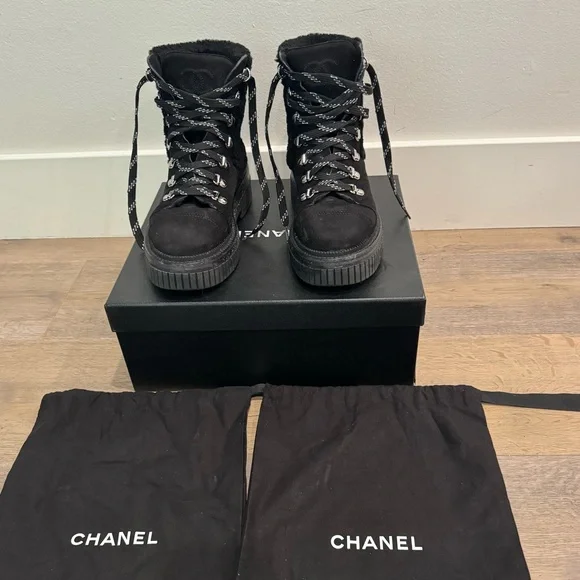 CHANEL | Shoes | Chanel Lace Up Boots Suede Size 365 Womens | Poshmark